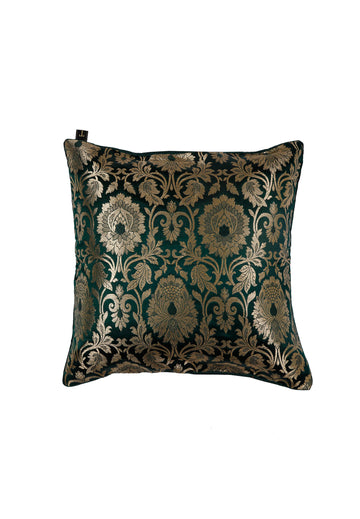Set Of 2:Emerald Green Brocade Cushion Covers